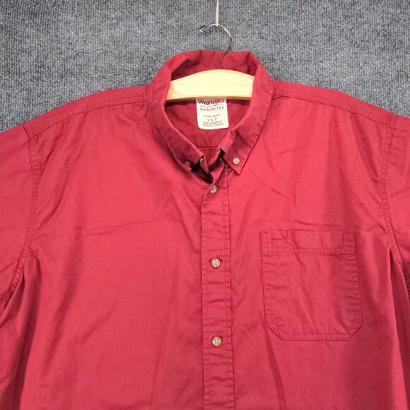 Wrangler Authentics Mens Chest Pocket Button-Down Shirt Red 2XT 100% Cotton - Picture 3 of 12